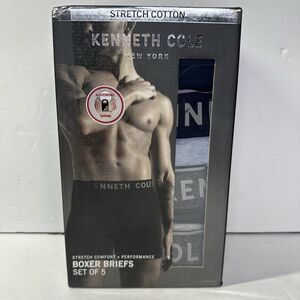 KENNETH COLE REACTION Boxer‎ Briefs Men's L 5 Pack Cotton Stretch Black Gray